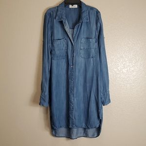 Anthropologie Bella Dahl Chambray Denim Shirt Dress Small Casual Spring